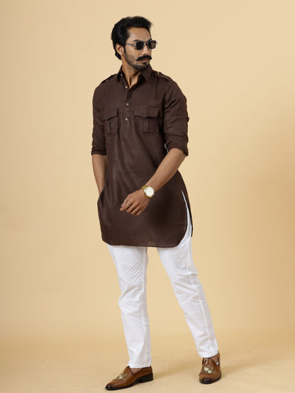 Cocoa Brown Hunting Style Kurta-Pajama Set