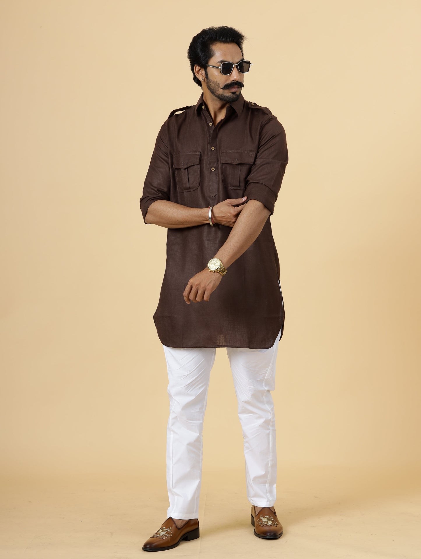 Cocoa Brown Hunting Style Kurta-Pajama Set