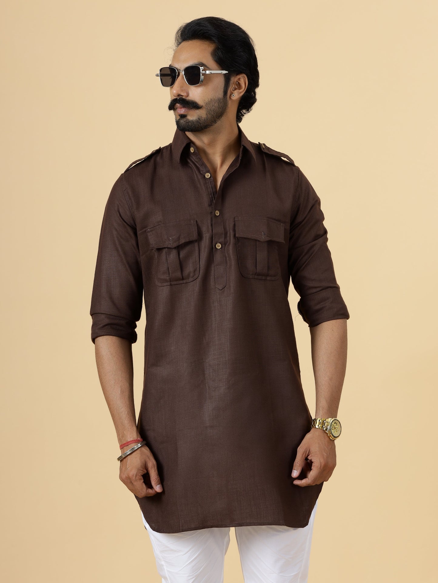 Cocoa Brown Hunting Style Kurta-Pajama Set