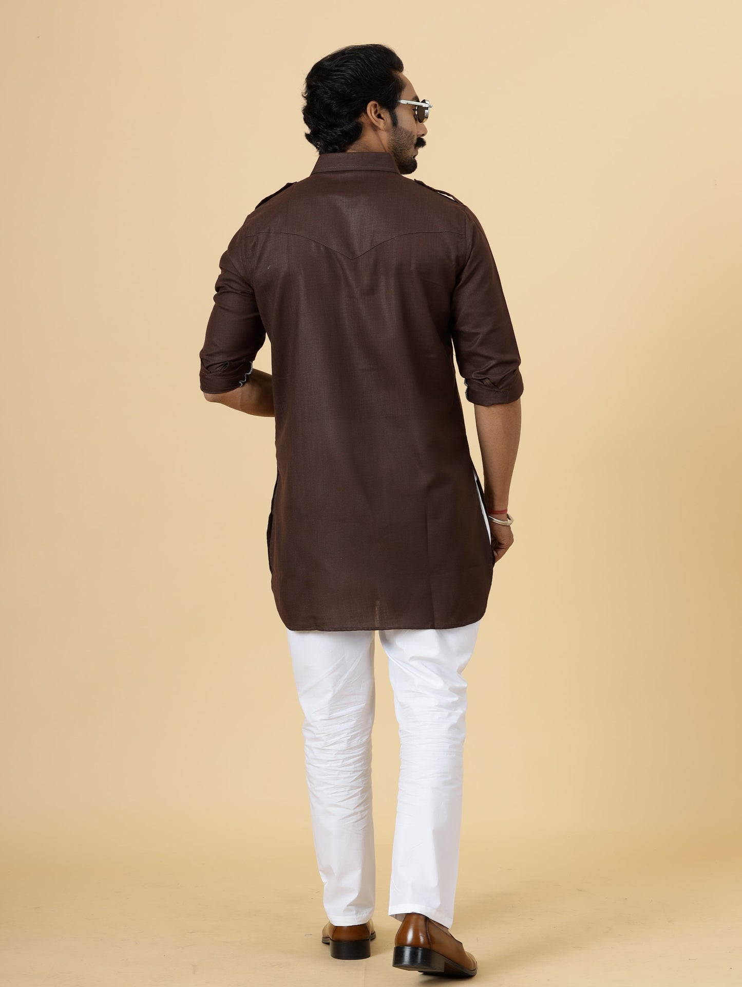 Cocoa Brown Hunting Style Kurta-Pajama Set