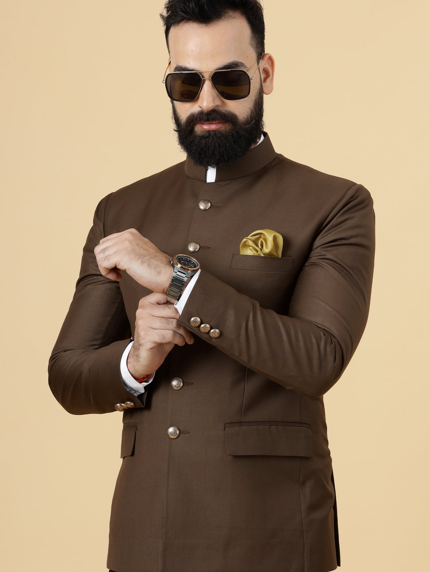 Exclusive Cocoa Brown Jodhpuri Bandhgala with Black Trouser| Terry Rayon | Perfect for Cocktail party , Funtional wear, Festive  wear|