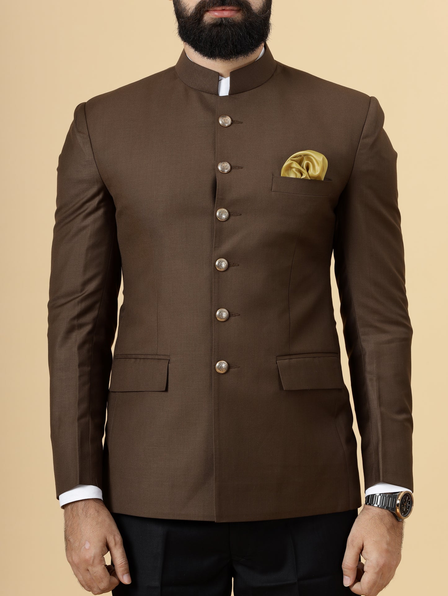 Exclusive Cocoa Brown Jodhpuri Bandhgala with Black Trouser| Terry Rayon | Perfect for Cocktail party , Funtional wear, Festive  wear|