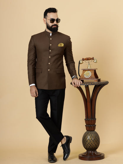 Exclusive Cocoa Brown Jodhpuri Bandhgala with Black Trouser| Terry Rayon | Perfect for Cocktail party , Funtional wear, Festive  wear|