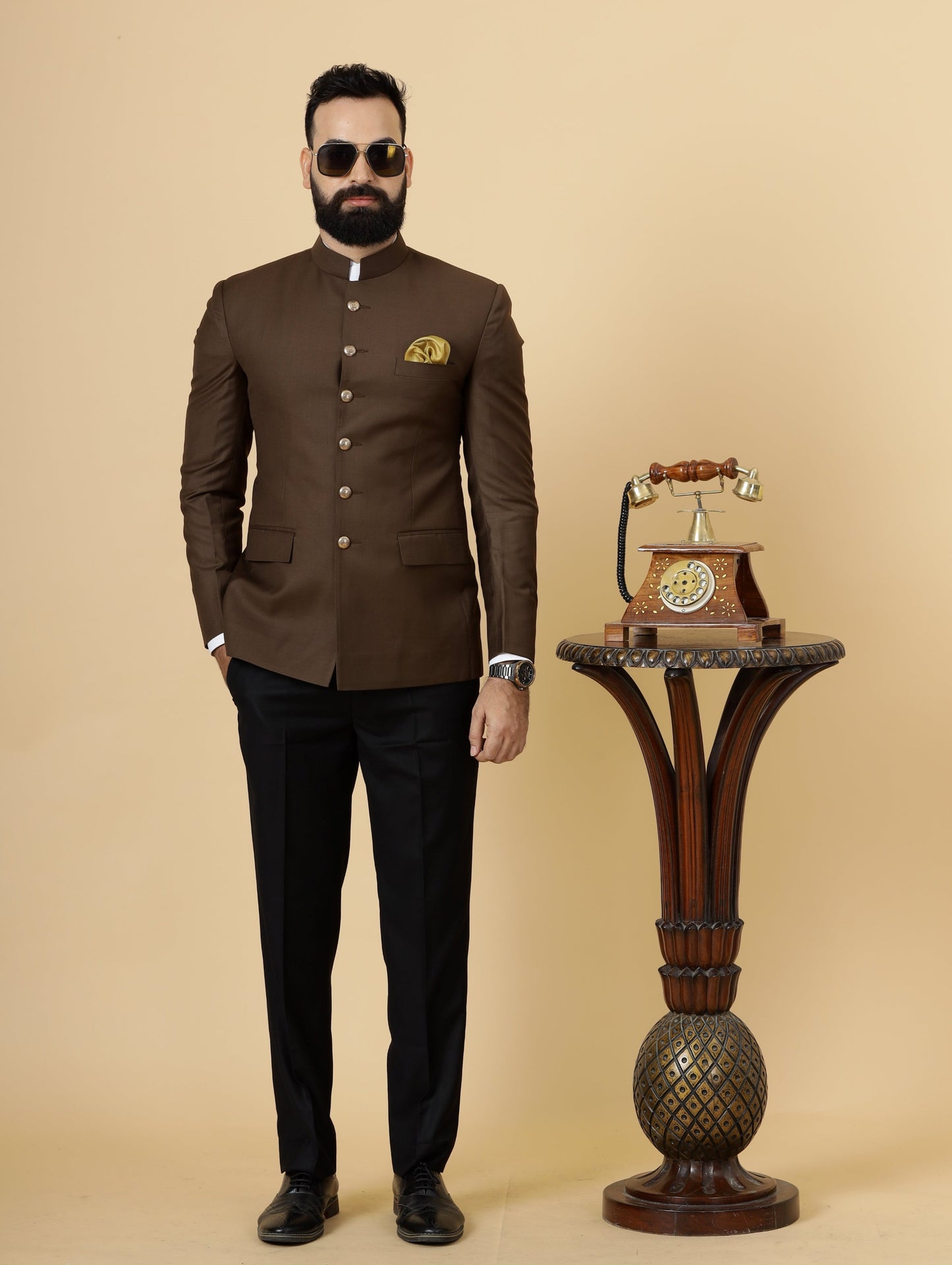 Exclusive Cocoa Brown Jodhpuri Bandhgala with Black Trouser| Terry Rayon | Perfect for Cocktail party , Funtional wear, Festive  wear|