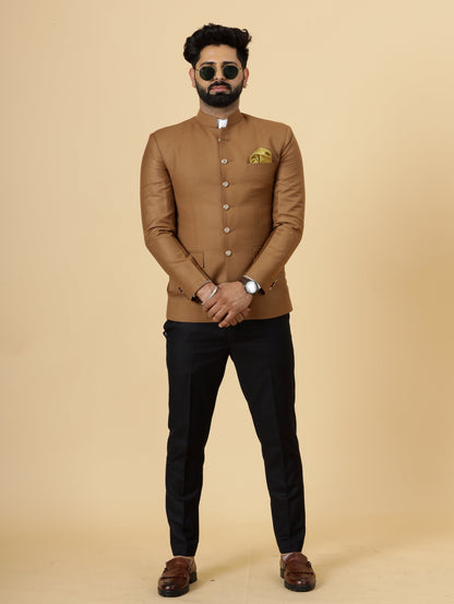 Exclusive Caramel Brown Jodhpuri Bandhgala with Black Trouser| Terry Rayon | Perfect for Cocktail party , Funtional wear, Festive  wear|