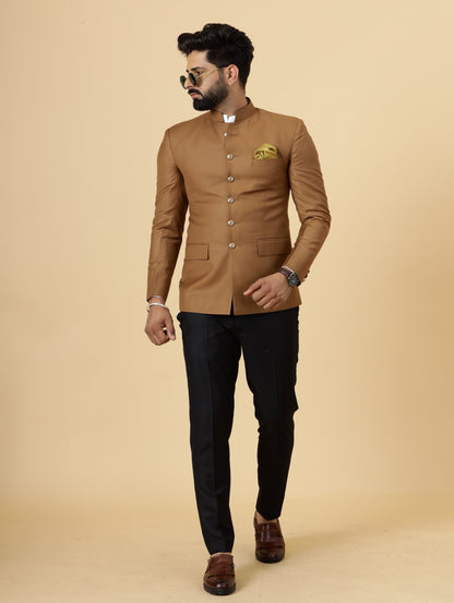 Exclusive Caramel Brown Jodhpuri Bandhgala with Black Trouser| Terry Rayon | Perfect for Cocktail party , Funtional wear, Festive  wear|