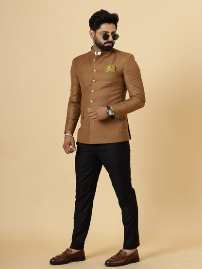 Exclusive Caramel Brown Jodhpuri Bandhgala with Black Trouser| Terry Rayon | Perfect for Cocktail party , Funtional wear, Festive  wear|