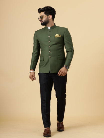 Seaweed Green Jodhpuri Blazer with Black Trouser| Perfect for Wedding and Casual wear|