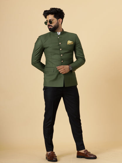 Seaweed Green Jodhpuri Blazer with Black Trouser| Perfect for Wedding and Casual wear|