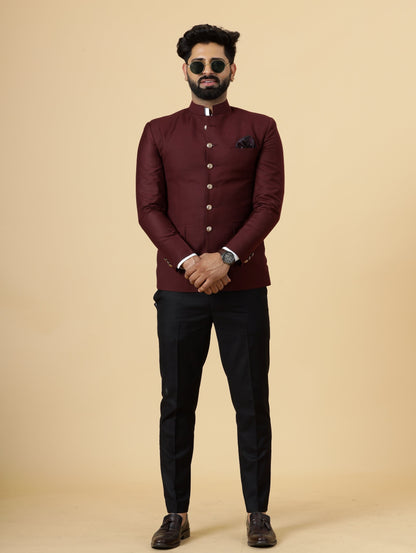 Exclusive Wine Jodhpuri Bandhgala with Black Trouser| Terry Rayon | Perfect for Cocktail party , Funtional wear, Festive  wear|