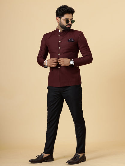 Exclusive Wine Jodhpuri Bandhgala with Black Trouser| Terry Rayon | Perfect for Cocktail party , Funtional wear, Festive  wear|