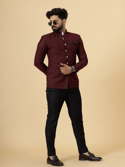 Exclusive Wine Jodhpuri Bandhgala with Black Trouser| Terry Rayon | Perfect for Cocktail party , Funtional wear, Festive  wear|