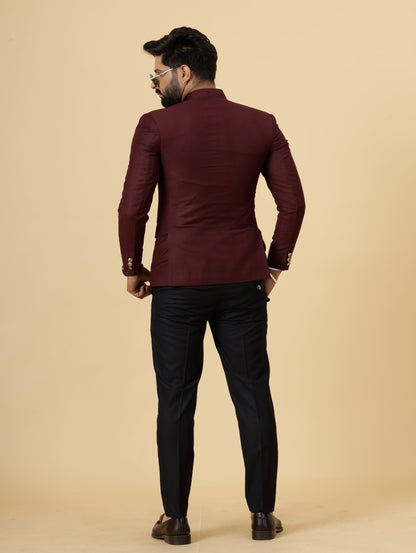 Exclusive Wine Jodhpuri Bandhgala with Black Trouser| Terry Rayon | Perfect for Cocktail party , Funtional wear, Festive  wear|