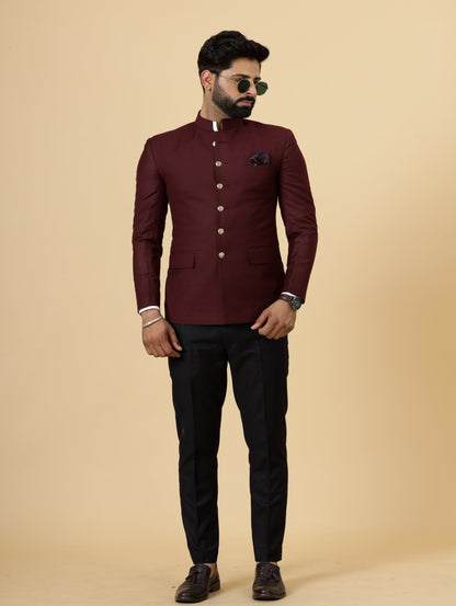 Exclusive Wine Jodhpuri Bandhgala with Black Trouser| Terry Rayon | Perfect for Cocktail party , Funtional wear, Festive  wear|