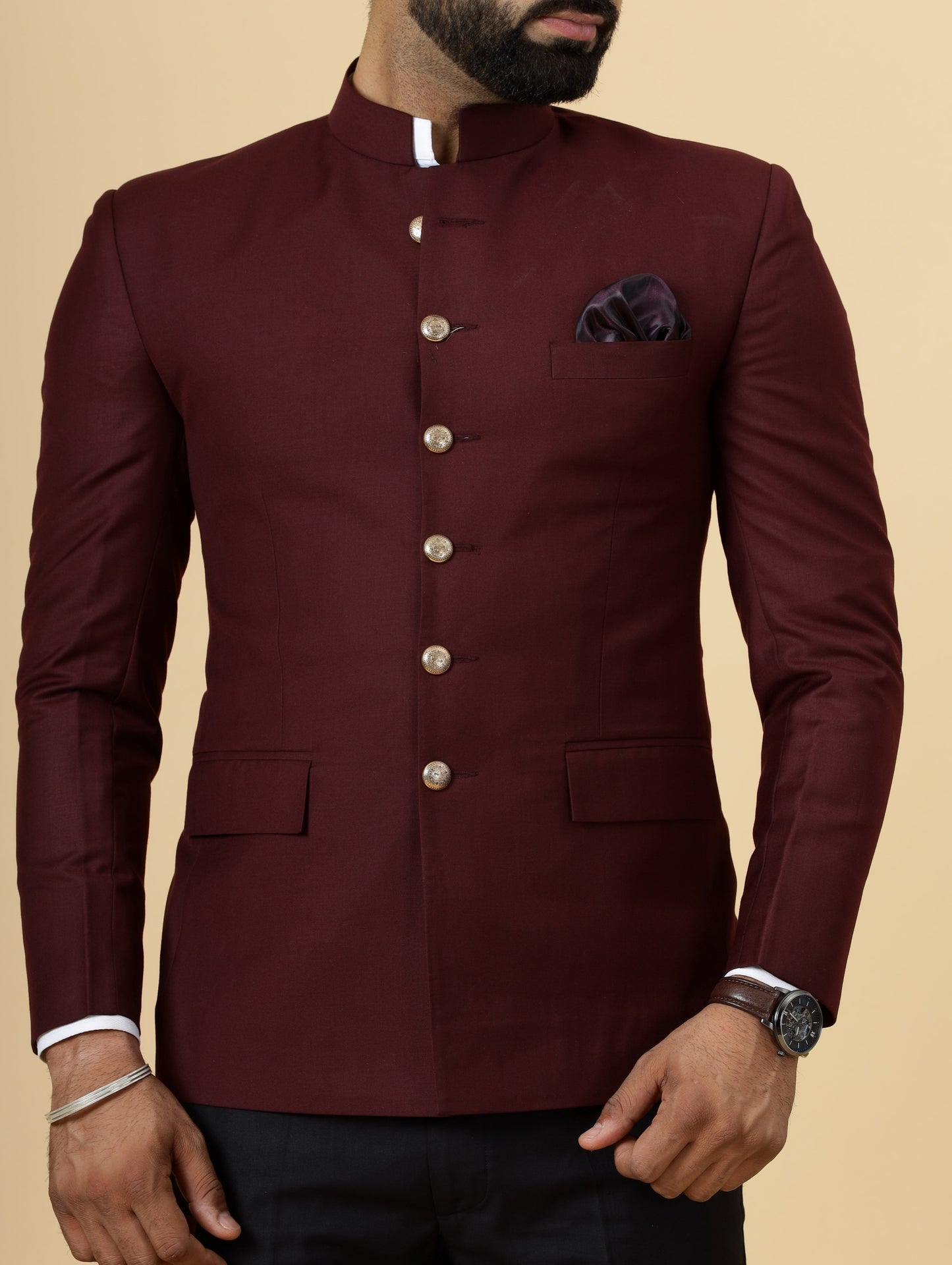 Exclusive Wine Jodhpuri Bandhgala with Black Trouser| Terry Rayon | Perfect for Cocktail party , Funtional wear, Festive  wear|