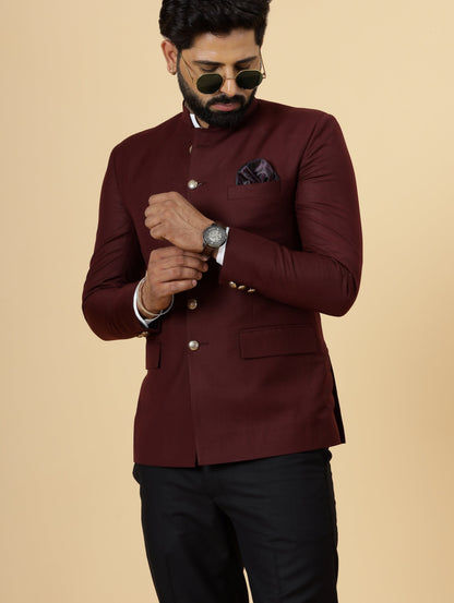 Exclusive Wine Jodhpuri Bandhgala with Black Trouser| Terry Rayon | Perfect for Cocktail party , Funtional wear, Festive  wear|