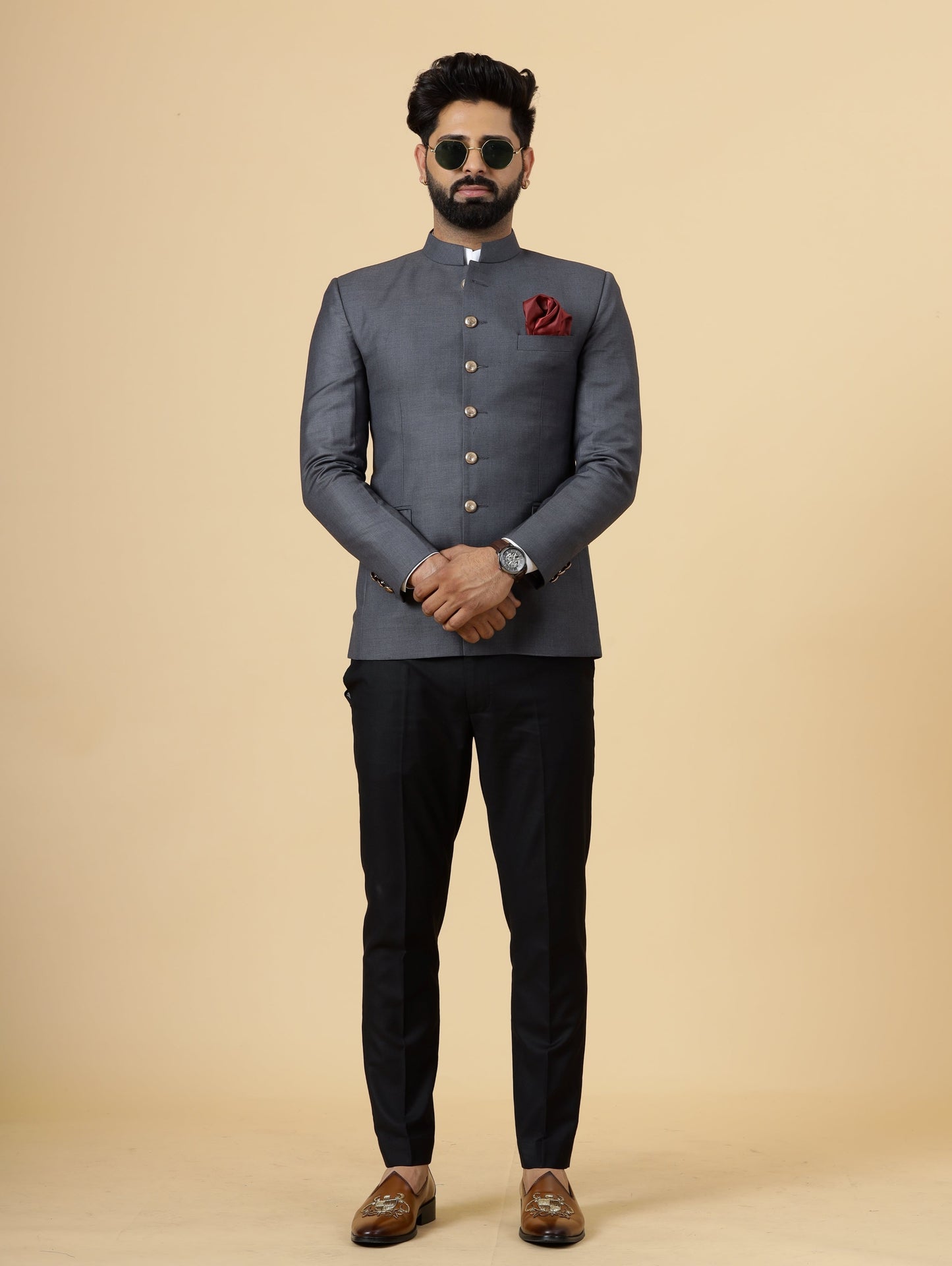 Exclusive Charcoal Grey Jodhpuri Bandhgala with Black Trouser| Terry Rayon | Perfect for Cocktail party , Funtional wear, Festive  wear|