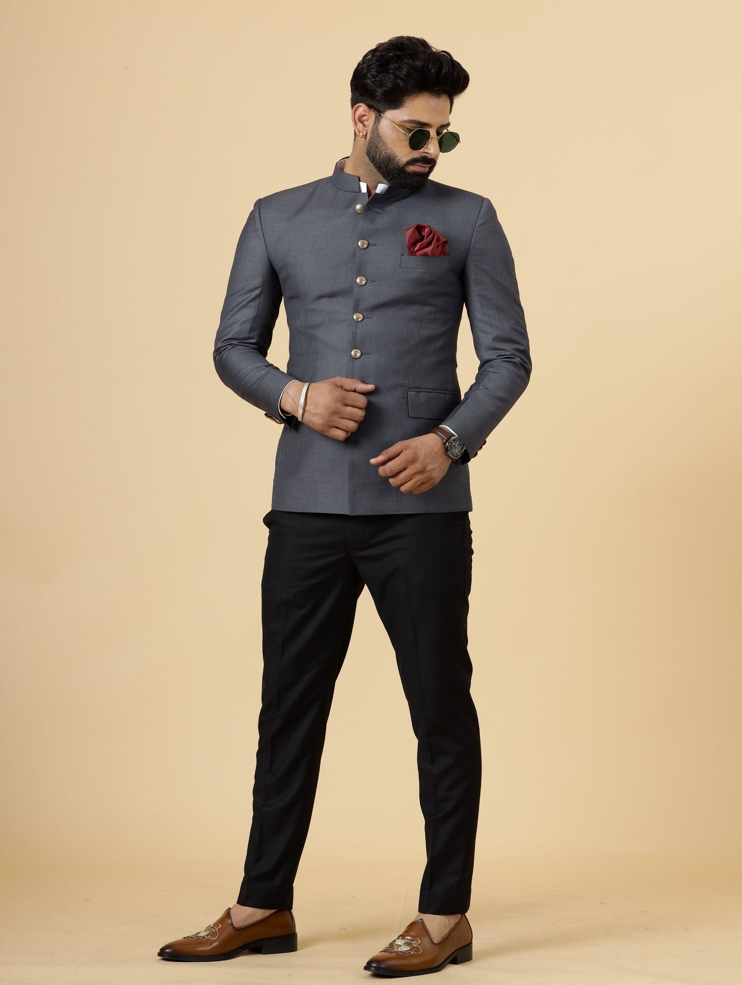 Exclusive Charcoal Grey Jodhpuri Bandhgala with Black Trouser| Terry Rayon | Perfect for Cocktail party , Funtional wear, Festive  wear|