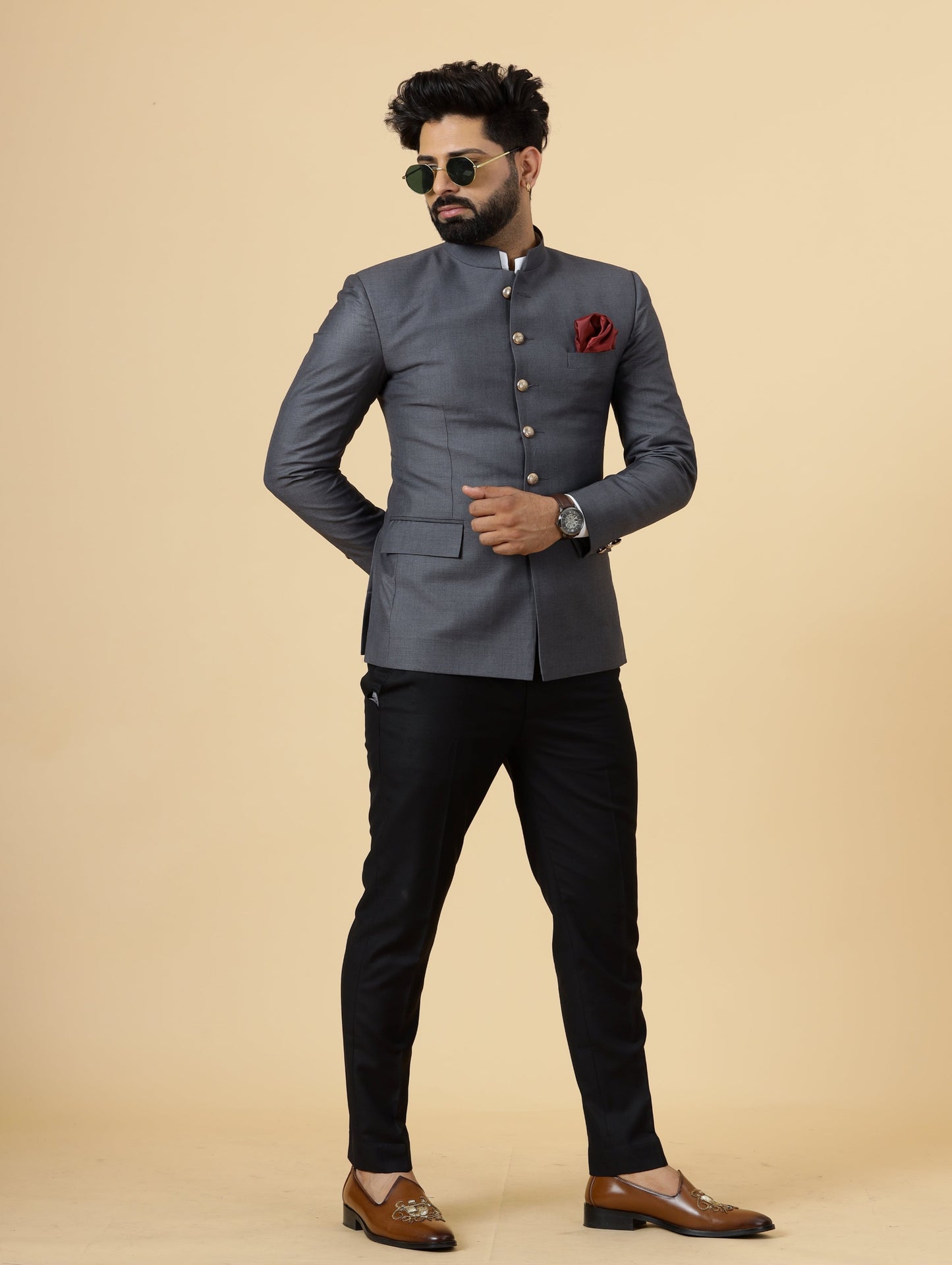 Exclusive Charcoal Grey Jodhpuri Bandhgala with Black Trouser| Terry Rayon | Perfect for Cocktail party , Funtional wear, Festive  wear|