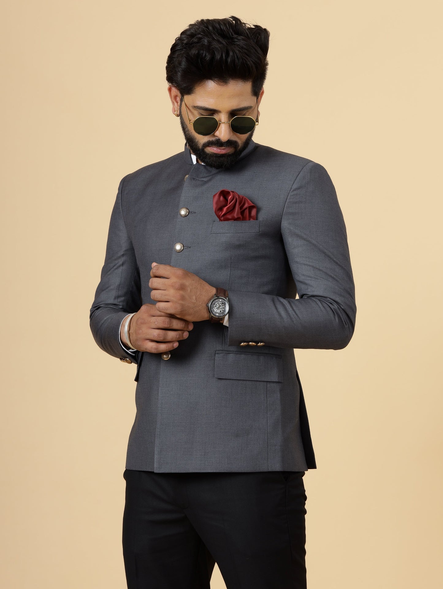 Exclusive Charcoal Grey Jodhpuri Bandhgala with Black Trouser| Terry Rayon | Perfect for Cocktail party , Funtional wear, Festive  wear|