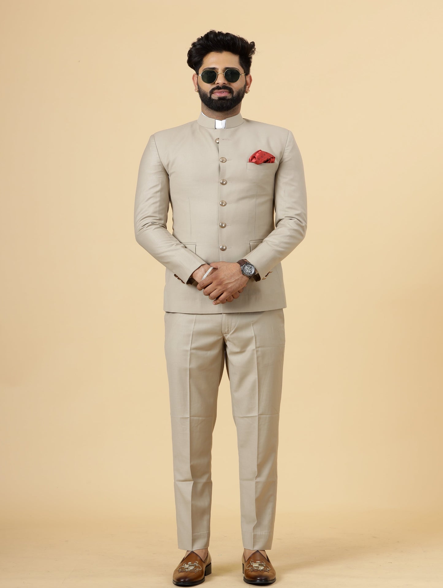 Traditional Khaki Jodhpuri Suit | Perfect for Wedding and Casual wear|