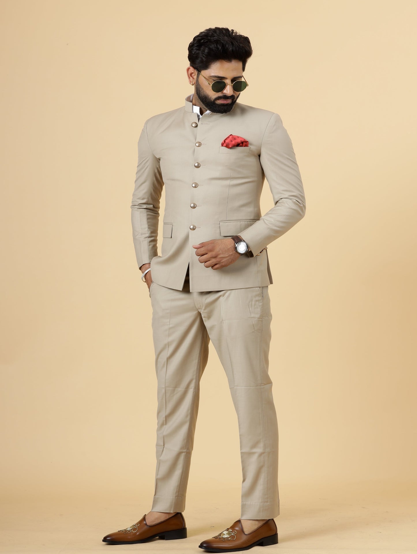 Traditional Khaki Jodhpuri Suit | Perfect for Wedding and Casual wear|