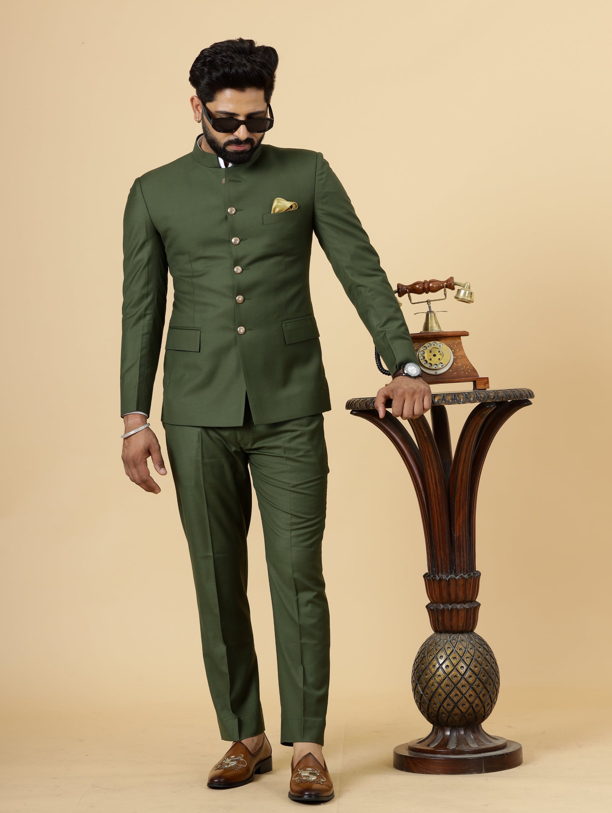 Traditional Seaweed Green Jodhpuri Suit Perfect for Wedding and Casual wear| S