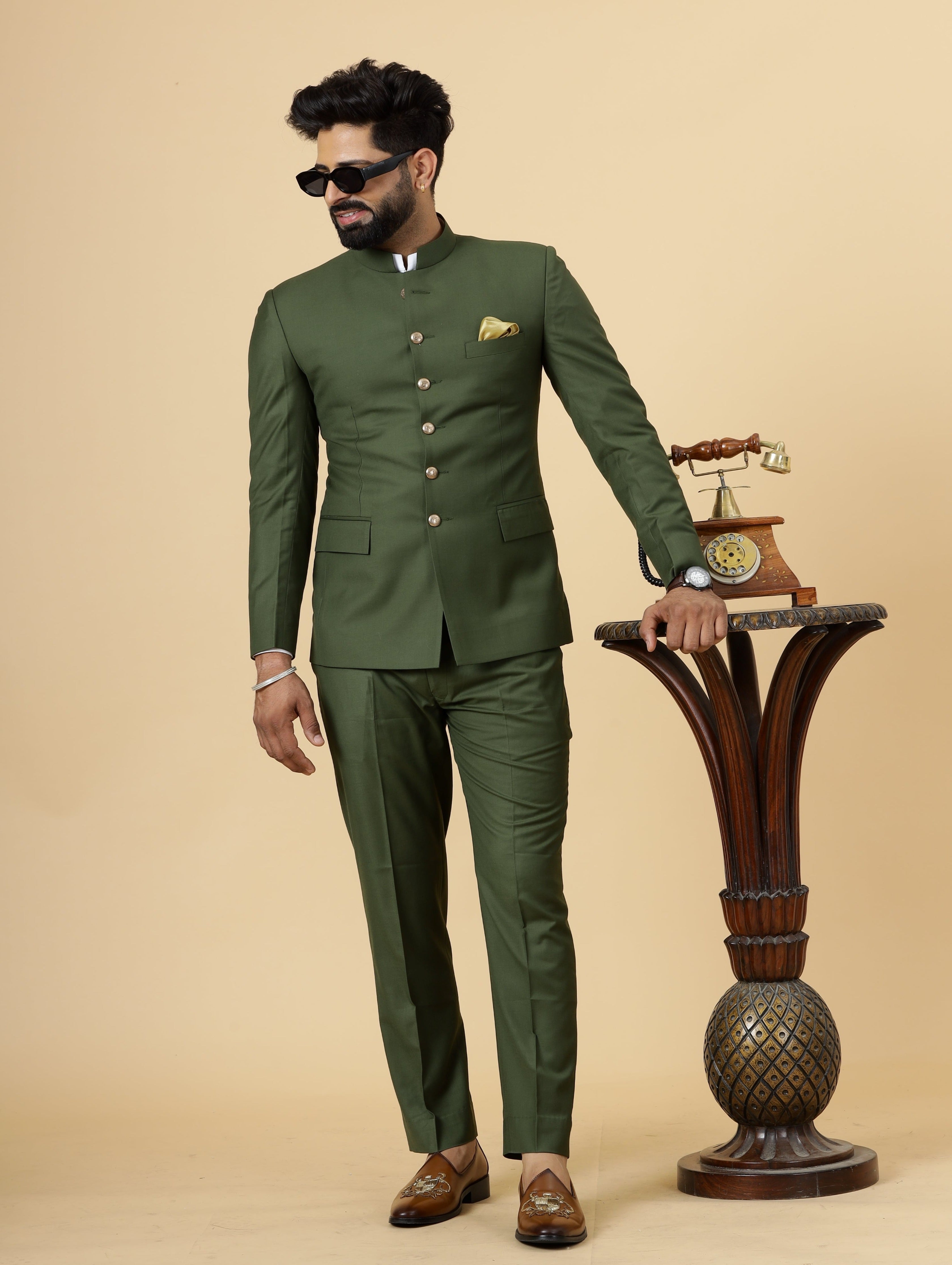 Traditional Seaweed Green Jodhpuri Suit Perfect for Wedding and Casual wear