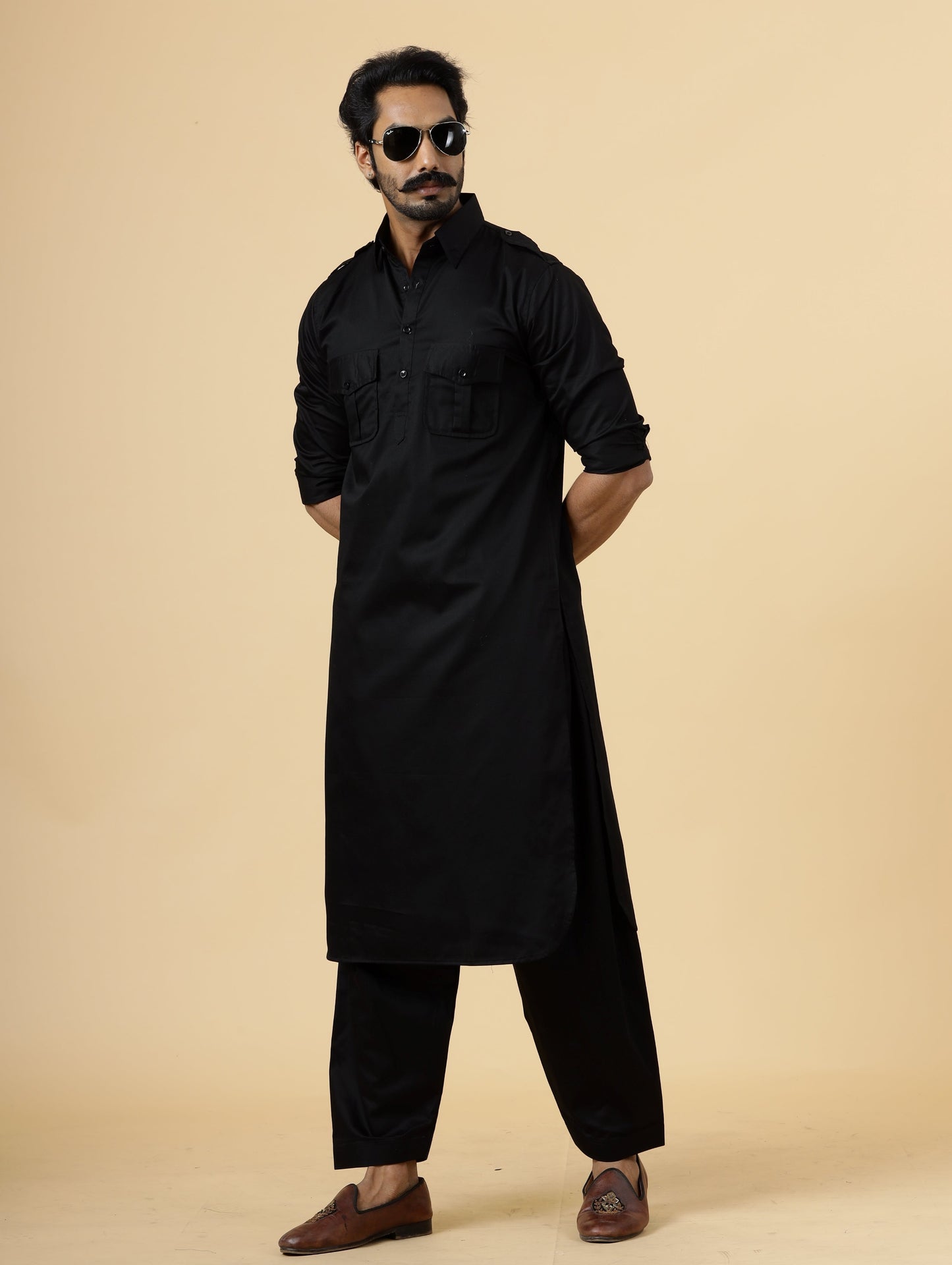 Classy Black Pathani Kurta-Salwar Set