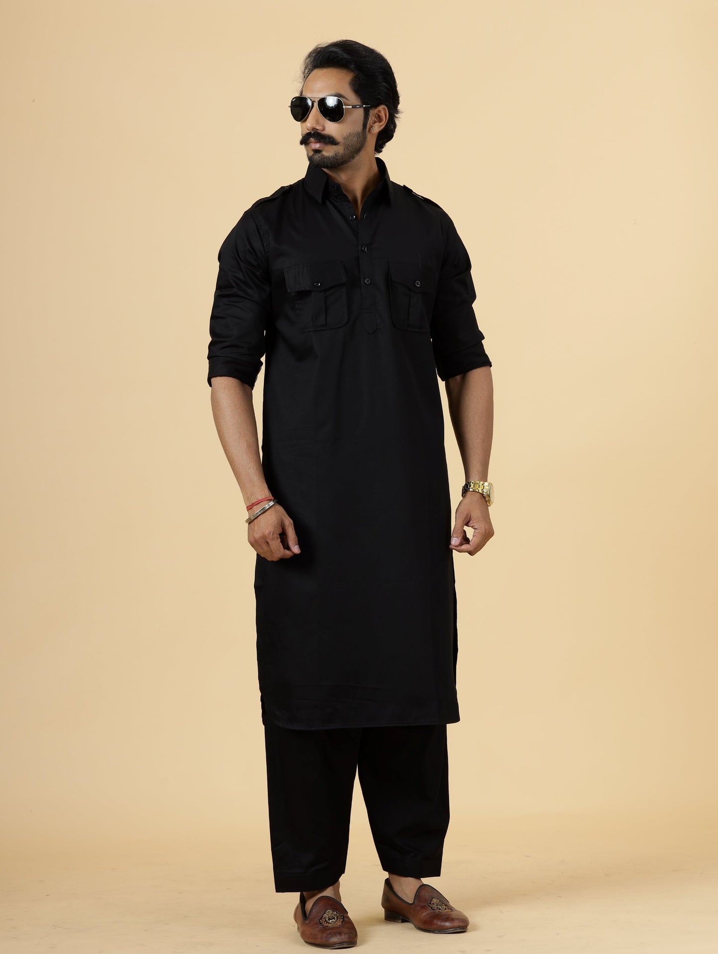 Classy Black Pathani Kurta-Salwar Set