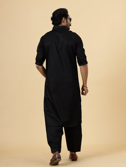 Classy Black Pathani Kurta-Salwar Set