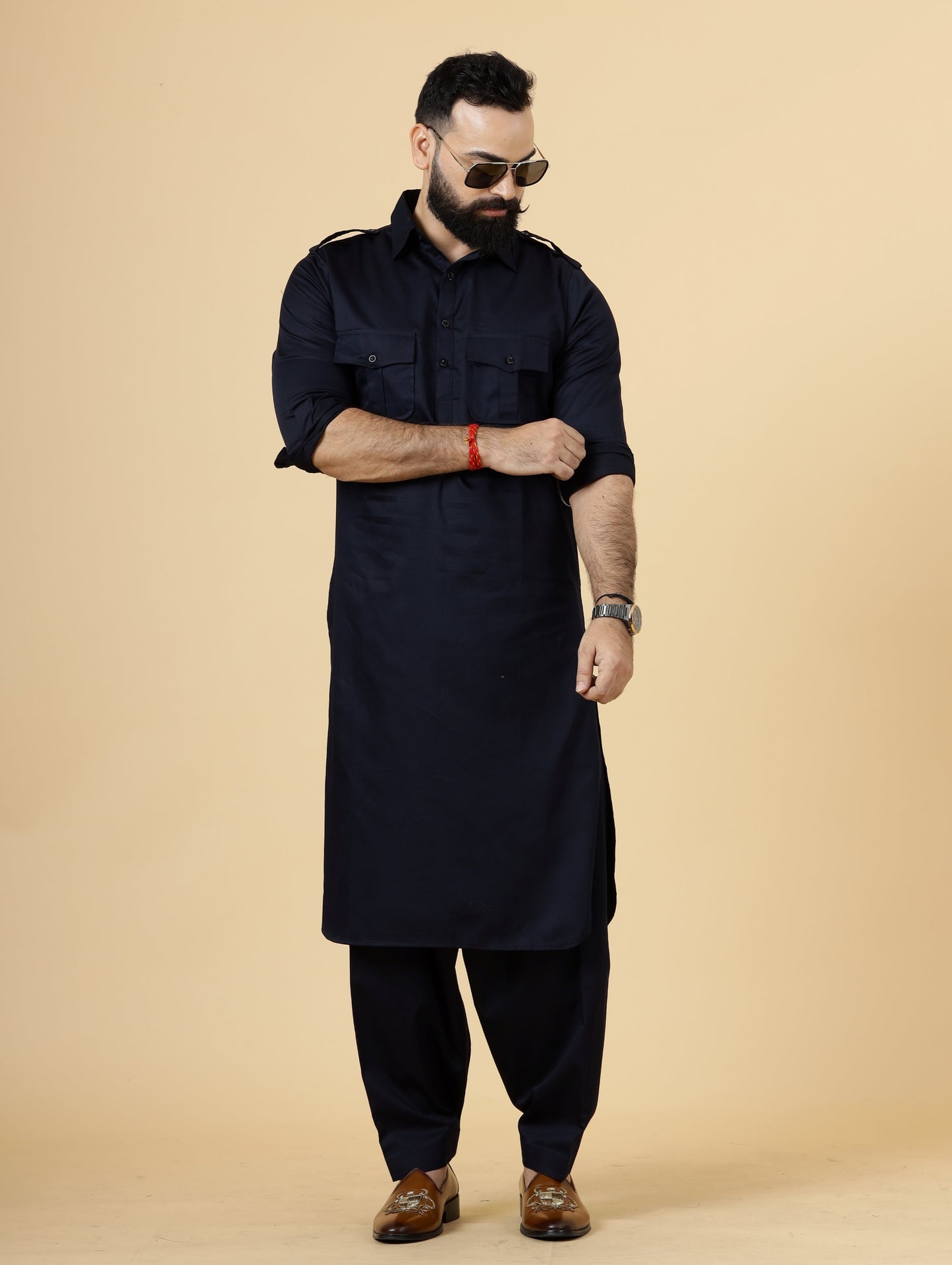 Classy Navy Blue Pathani Kurta-Salwar Set