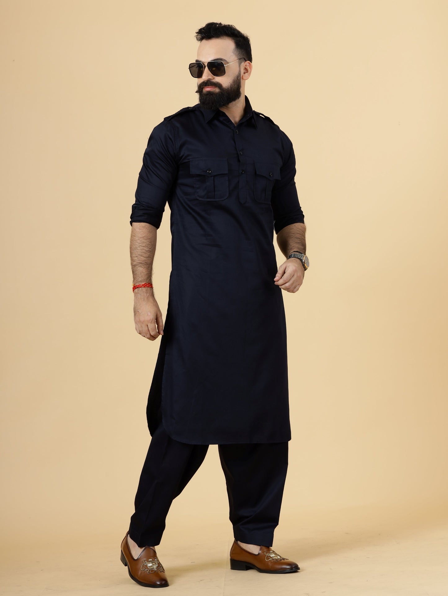 Classy Navy Blue Pathani Kurta-Salwar Set