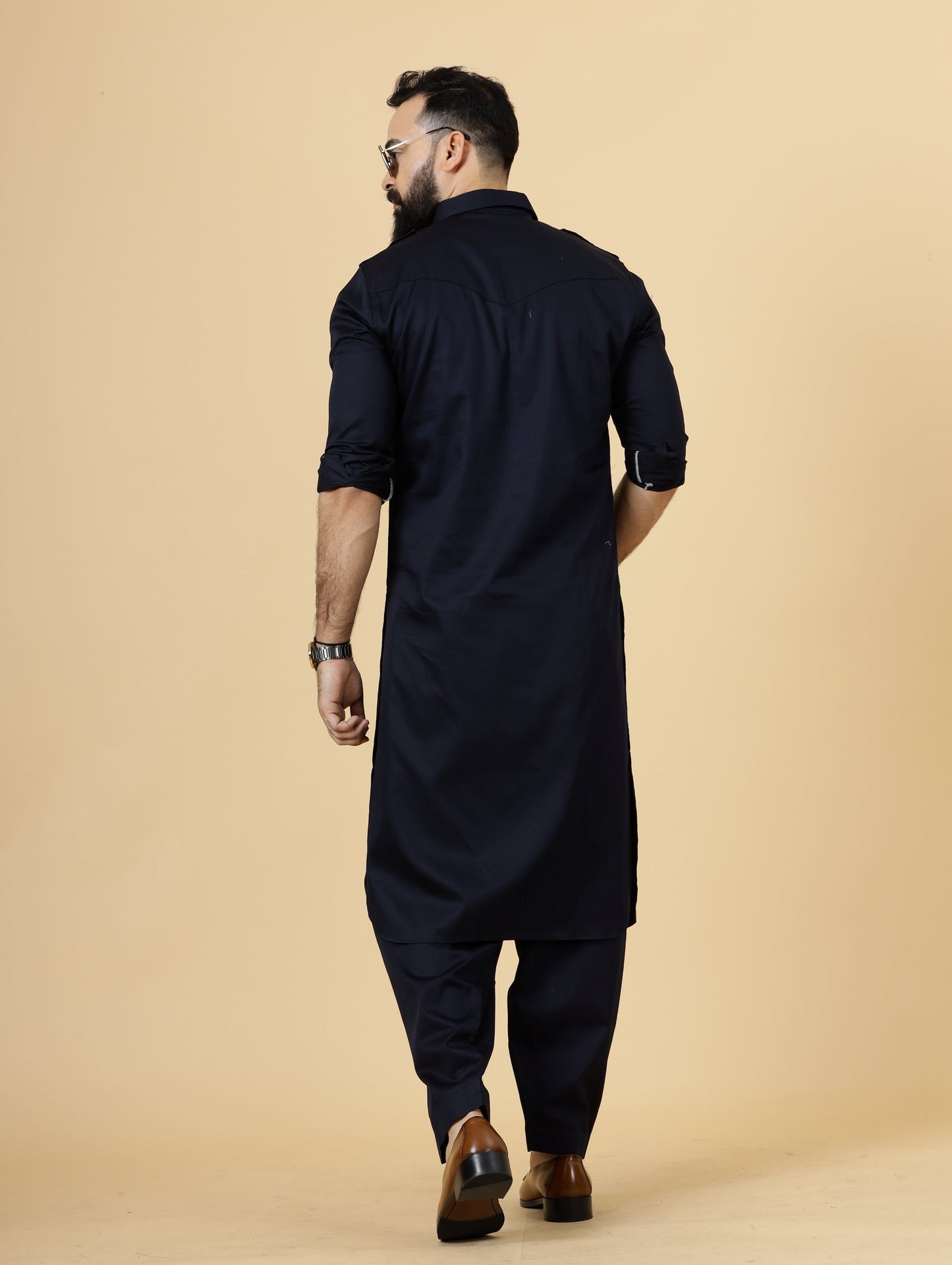 Classy Navy Blue Pathani Kurta-Salwar Set