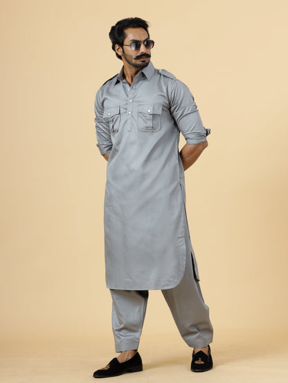 Classy Grey Pathani Kurta-Salwar Set – Rajanyas