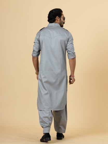 Classy Grey Pathani Kurta-Salwar Set