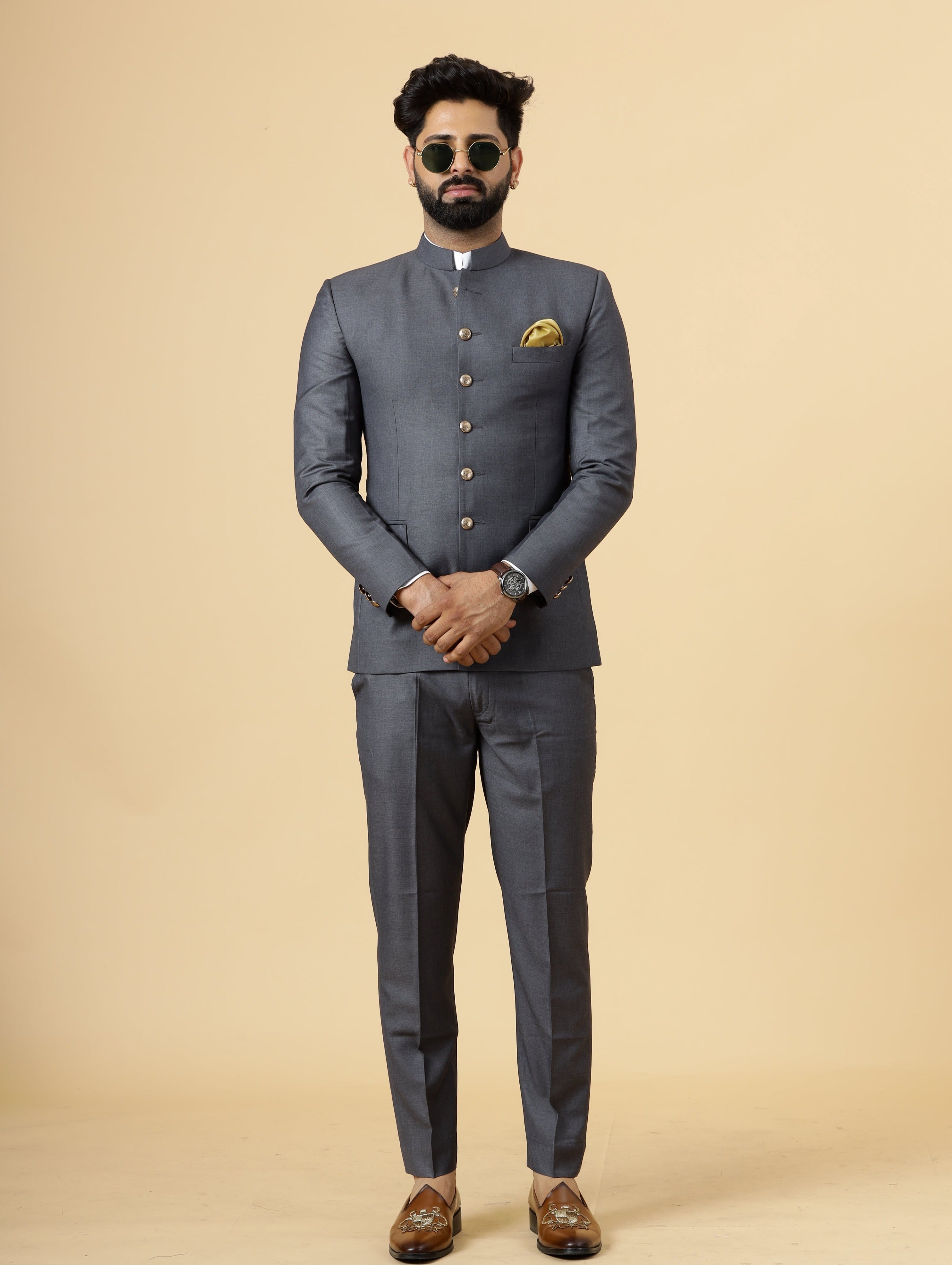 Traditional Charcoal Grey Jodhpuri Suit Perfect for Wedding and Casual wear