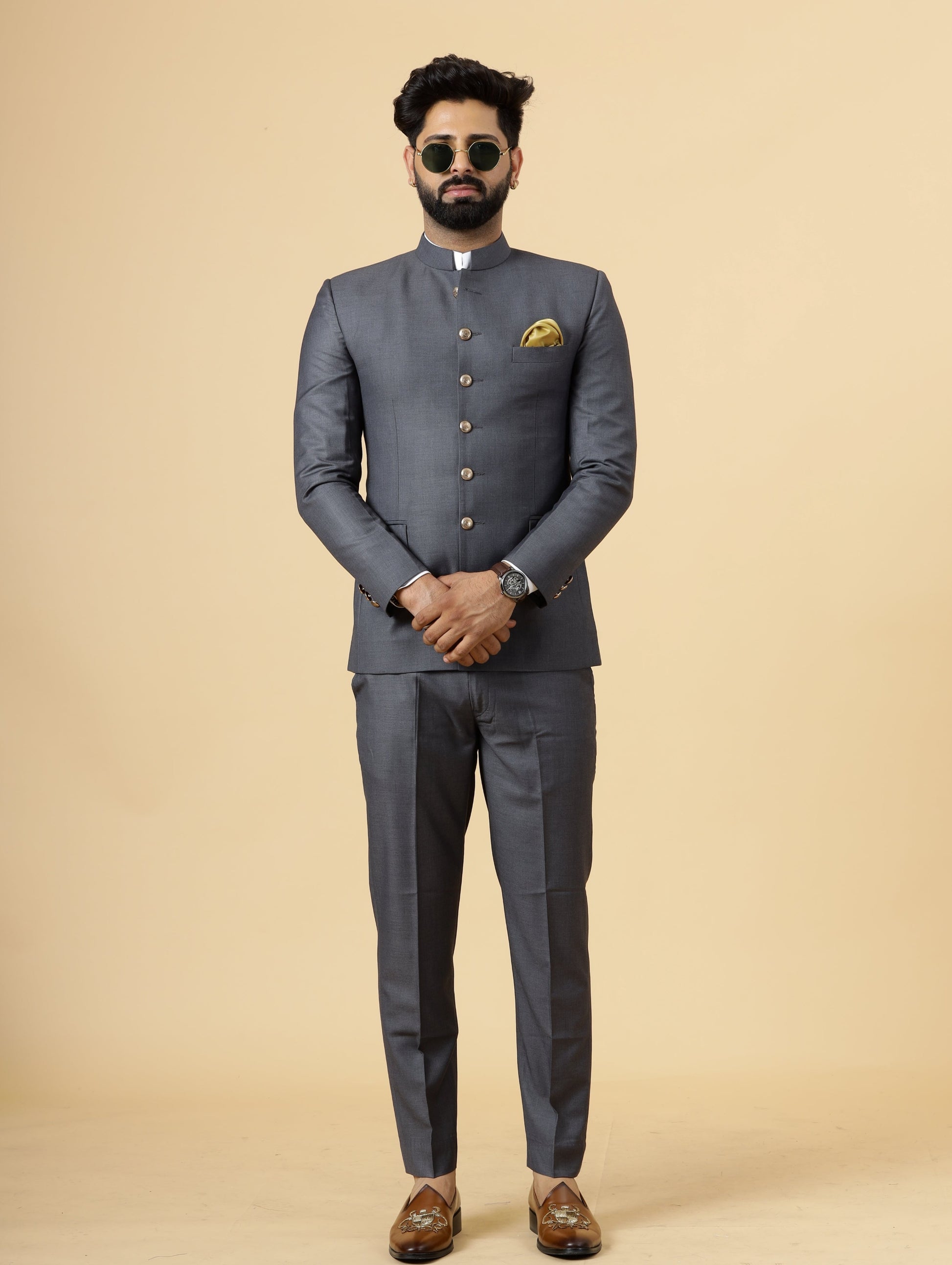 Traditional Charcoal Grey Jodhpuri Suit Perfect for Wedding and Casual wear| S
