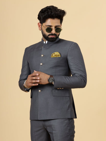 Traditional Charcoal Grey Jodhpuri Suit Perfect for Wedding and