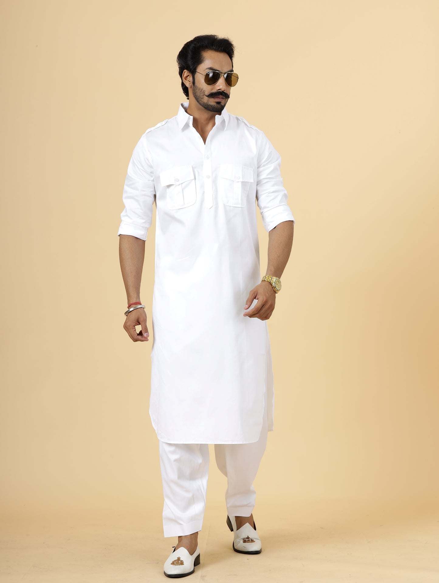 Classy White Pathani Kurta-Salwar Set