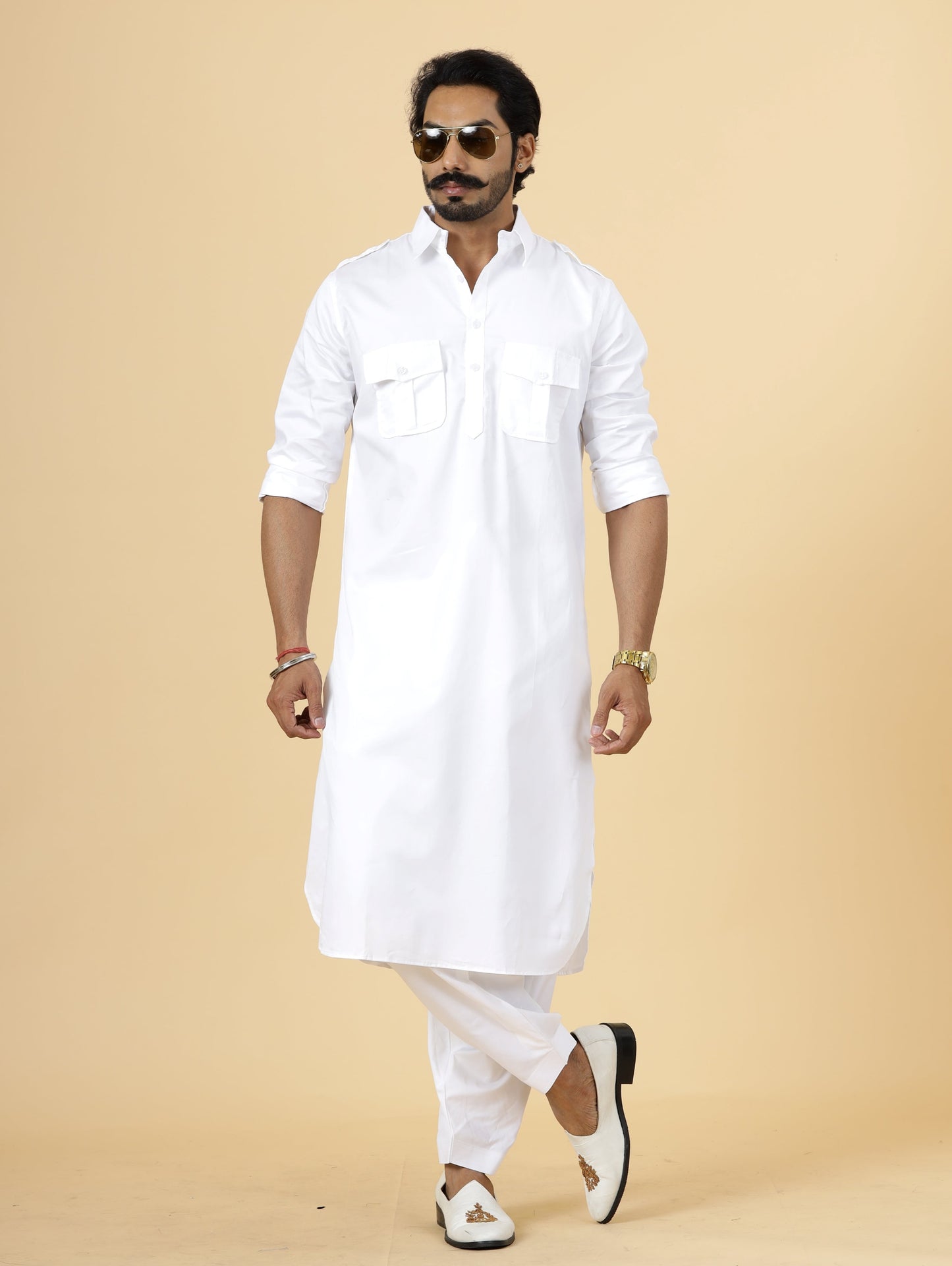 Classy White Pathani Kurta-Salwar Set