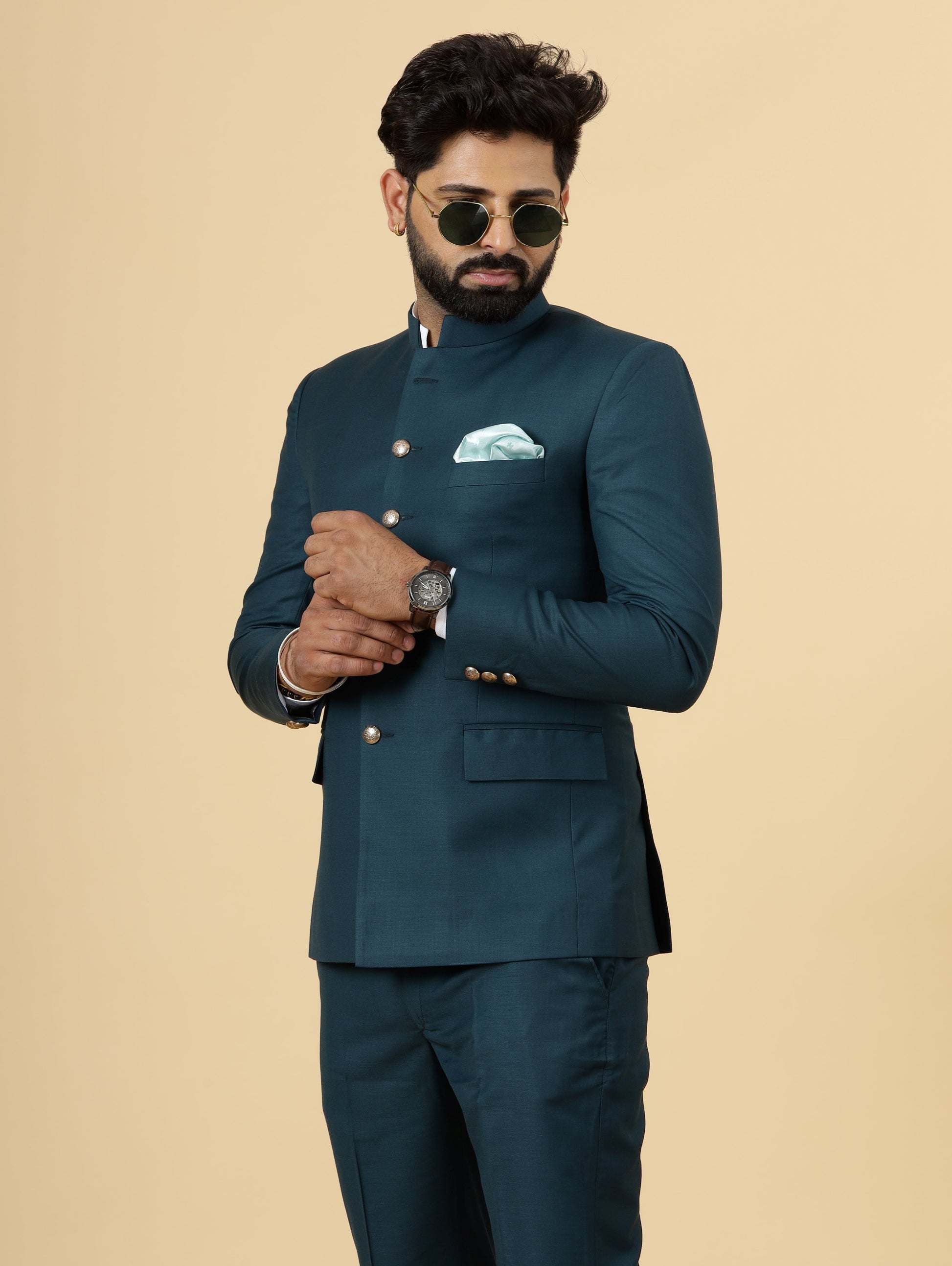 Traditional Teal Jodhpuri Suit Perfect for Wedding and Casual