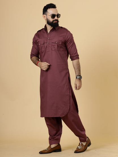 Classy Maroon Pathani Kurta-Salwar Set