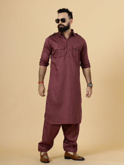 Classy Maroon Pathani Kurta-Salwar Set