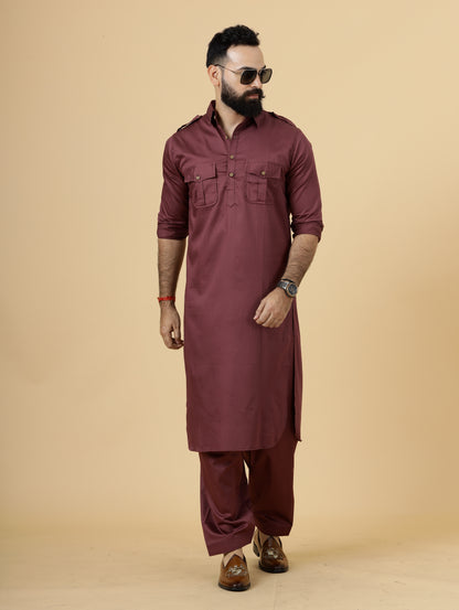 Classy Maroon Pathani Kurta-Salwar Set