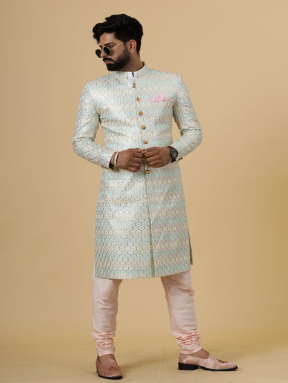 Traditional Ivory Sequin Embroidered Sherwani for Men | Father Son Combo | Perfect Groom Wear