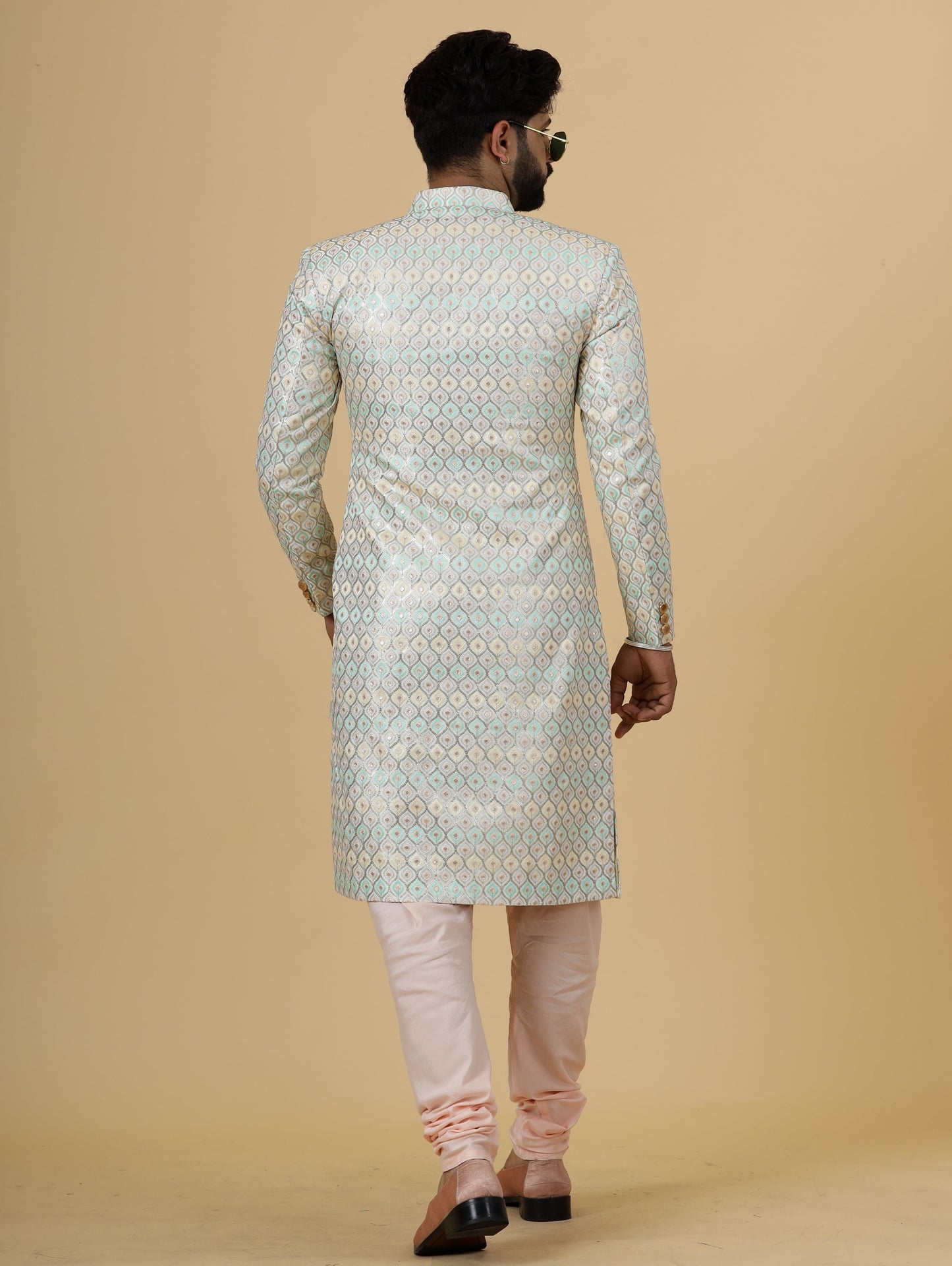 Traditional Ivory Sequin Embroidered Sherwani for Men | Father Son Combo | Perfect Groom Wear