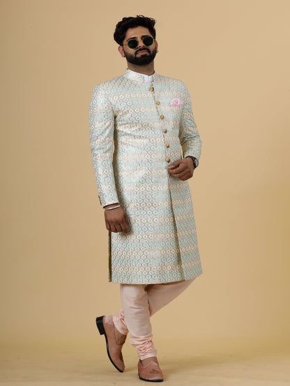 Traditional Ivory Sequin Embroidered Sherwani for Men | Father Son Combo | Perfect Groom Wear