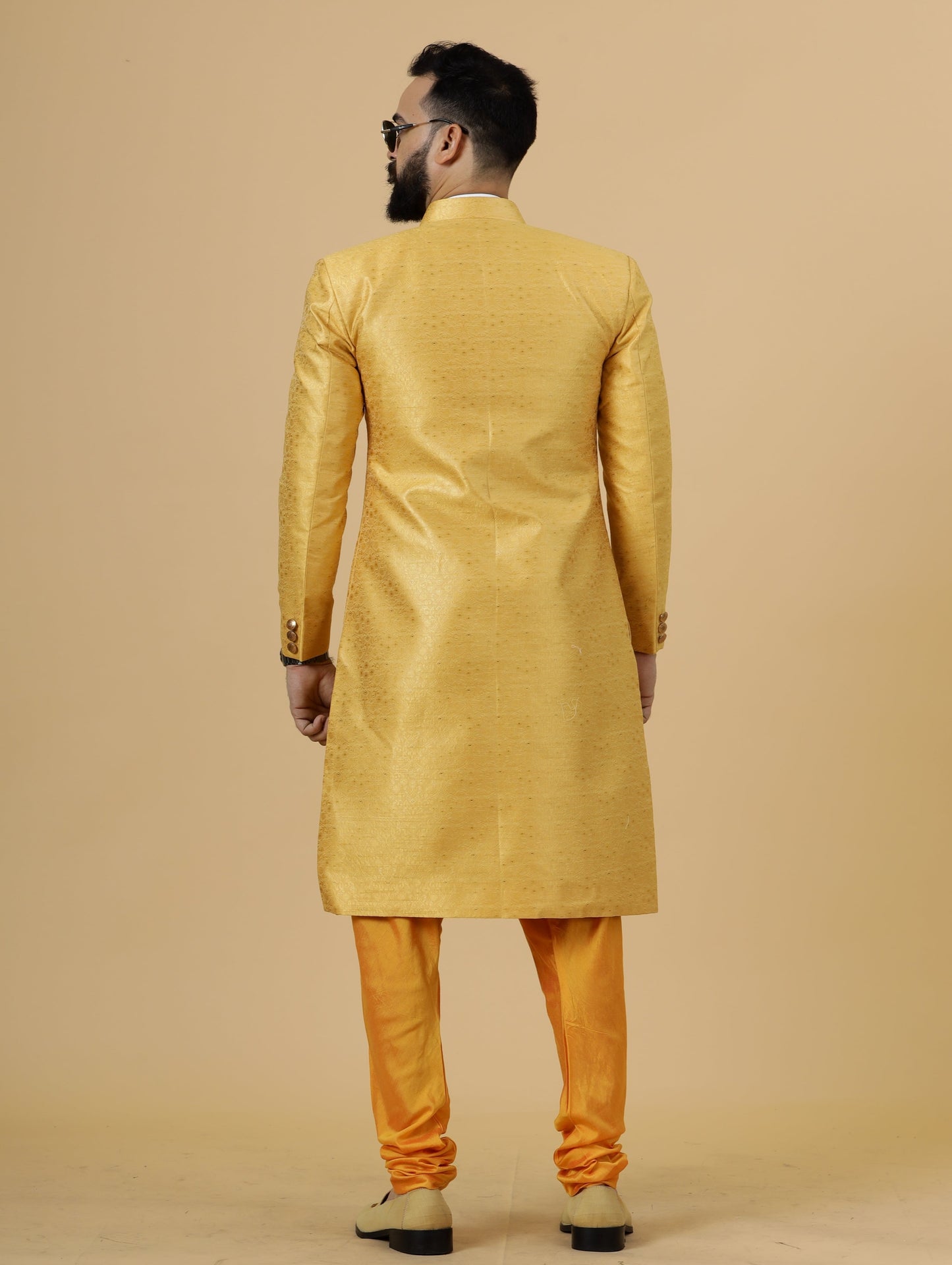 Stunning Yellow Banarasi Brocade Achkan for Men | Father Son Combo | Perfect for Grooms