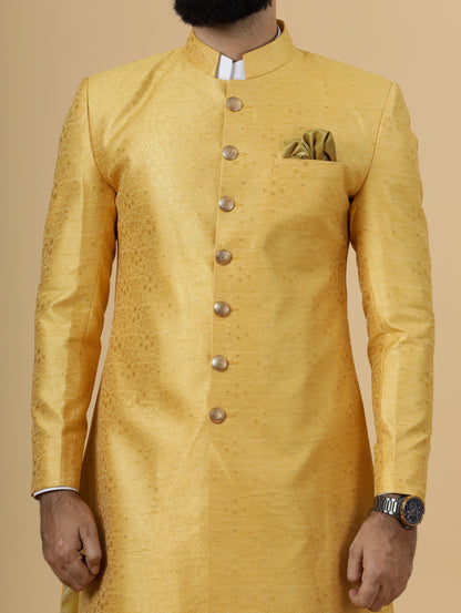 Stunning Yellow Banarasi Brocade Achkan for Men | Father Son Combo | Perfect for Grooms